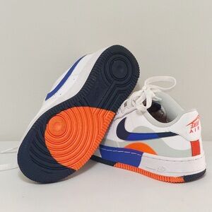 Nike Low-Top Air Force 1s — White with Navy & Orange Accents